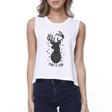 Make It Rein Vintage Reindeer Womens White Crop Top