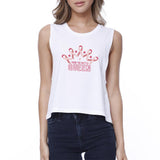 Won The Battle Queen Breast Cancer Awareness Womens White Crop Top