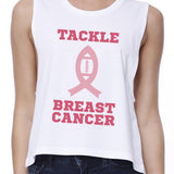 Tackle Breast Cancer Football Womens White Crop Top