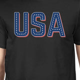 USA With Stars Mens Black Cotton Tee Unique Independence Day Top
