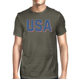 USA With Stars Mens Dark Grey Crewneck Graphic Tee For 4th Of July