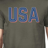 USA With Stars Mens Dark Grey Crewneck Graphic Tee For 4th Of July