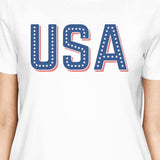USA With Stars Simple Graphic Tee White Round Neck T Shirt For Her