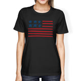 USA Flag Womens Black Graphic T-Shirt Unique Independence Day Tee