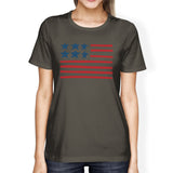 USA Flag Womens Gray Crewneck Graphic Tee Unique 4th Of July Shirt