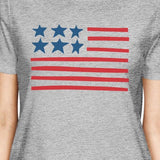 USA Flag Women Grey Round Neck Tee Unique American Flag Graphic Top