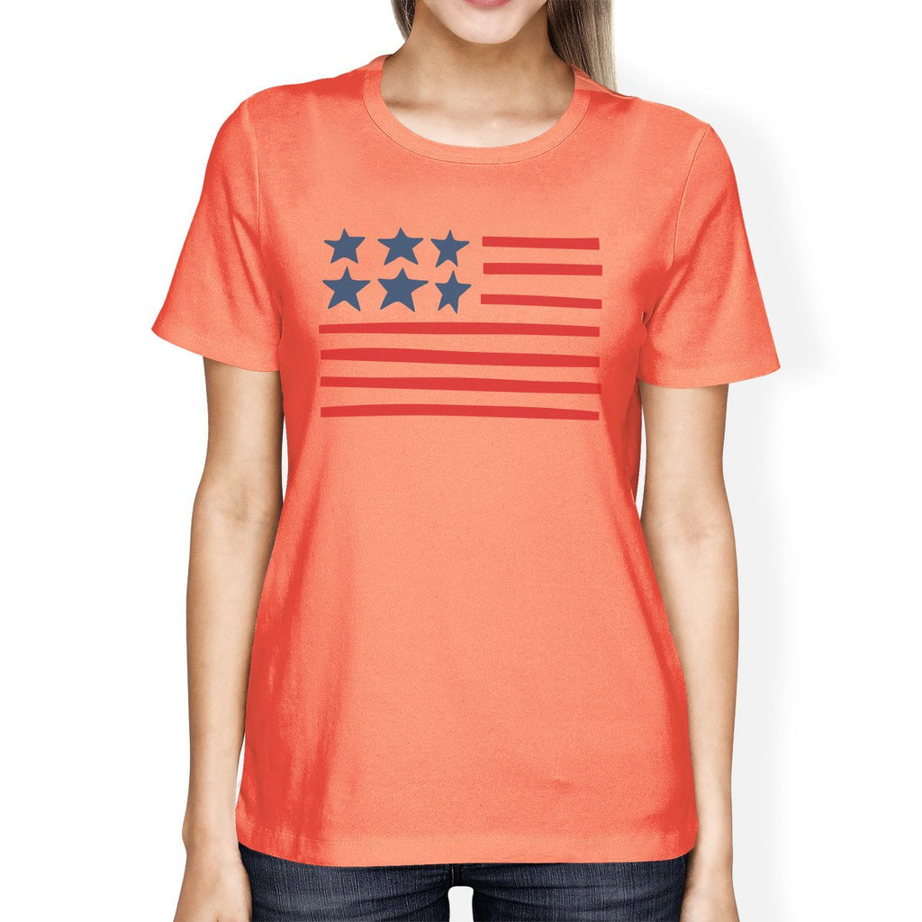 USA Flag Womens 4th Of July Decorative Shirt Cute Short Sleeve Tee