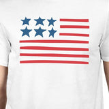 USA Flag Mens White Cotton Tee For Independence Day Gift For Him