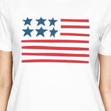USA Flag Womens White Cotton Tee For Independence Day Gift For Her