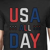 USA All Day Mens Black Cotton Crewneck T-Shirt For Independence Day