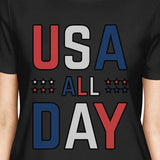 USA All Day Womens Black Cotton Crewneck Independence Day T-Shirt