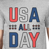 USA All Day Mens Grey Tee Funny Graphic T-Shirt For 4th Of July