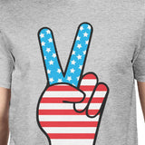 Peace Sign American Flag Mens Grey Round Neck Tee For 4th Of July