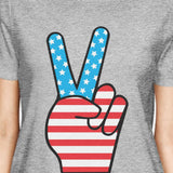 Peace Sign American Flag Womens Grey Round Neck Tee For 4th Of July