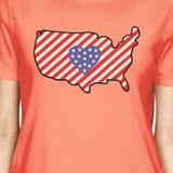 USA Map American Flag Womens Peach Cute T-Shirt Gift For Navy Wives