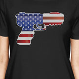 Pistol Shaped American Flag Womens Black T-Shirt For Gun Supporters