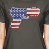 Pistol Shaped American Flag Womens Dark Gray Graphic Cotton T-Shirt