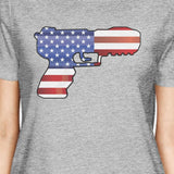 Pistol Shaped Unique American Flag Womens Grey Graphic Tee Shirt