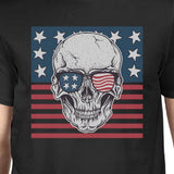 Skull American Flag Shirt Mens Black Round Neck Tee Gifts For Dad