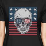Skull American Flag Shirt Womens Black Round Neck Tee US Army Gift