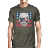 Skull American Flag Shirt Mens Dark Grey Round T-Shirt Gift For Dad