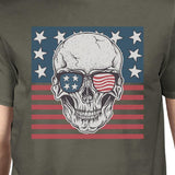 Skull American Flag Shirt Mens Dark Grey Round T-Shirt Gift For Dad