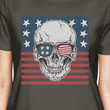 Skull American Flag Tee Womens Dark Gray Round Neck US Army Gifts