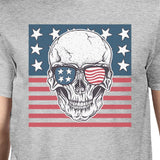 Skull American Flag Shirt Mens Gray Round Neck Tee Gifts For Dad