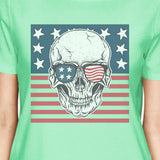 Skull American Flag Tee Womens Mint Round Neck US Army Gifts