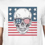 Skull American Flag Shirt Mens White Round Neck Tee Gifts For Dad