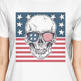 Skull American Flag Shirt Womens White Round Neck Tee US Army Gift