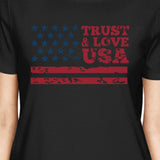 Trust & Love USA American Flag Shirt Womens Black Round Neck Tshirt