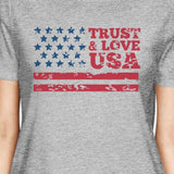 Trust & Love USA American Flag Shirt Womens Grey Round Neck Tshirt