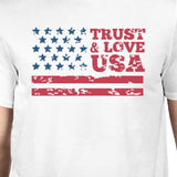 Trust & Love USA American Flag Shirt Mens White Round Neck Tshirt