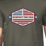 Respect The USA American Flag Shirt Men Dark Grey Short Sleeve Top