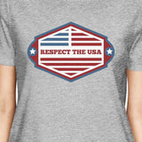 Respect The USA American Flag Shirt Womens Grey Short Sleeve Tee