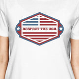 Respect The USA American Flag Shirt Womens White Short Sleeve Tee