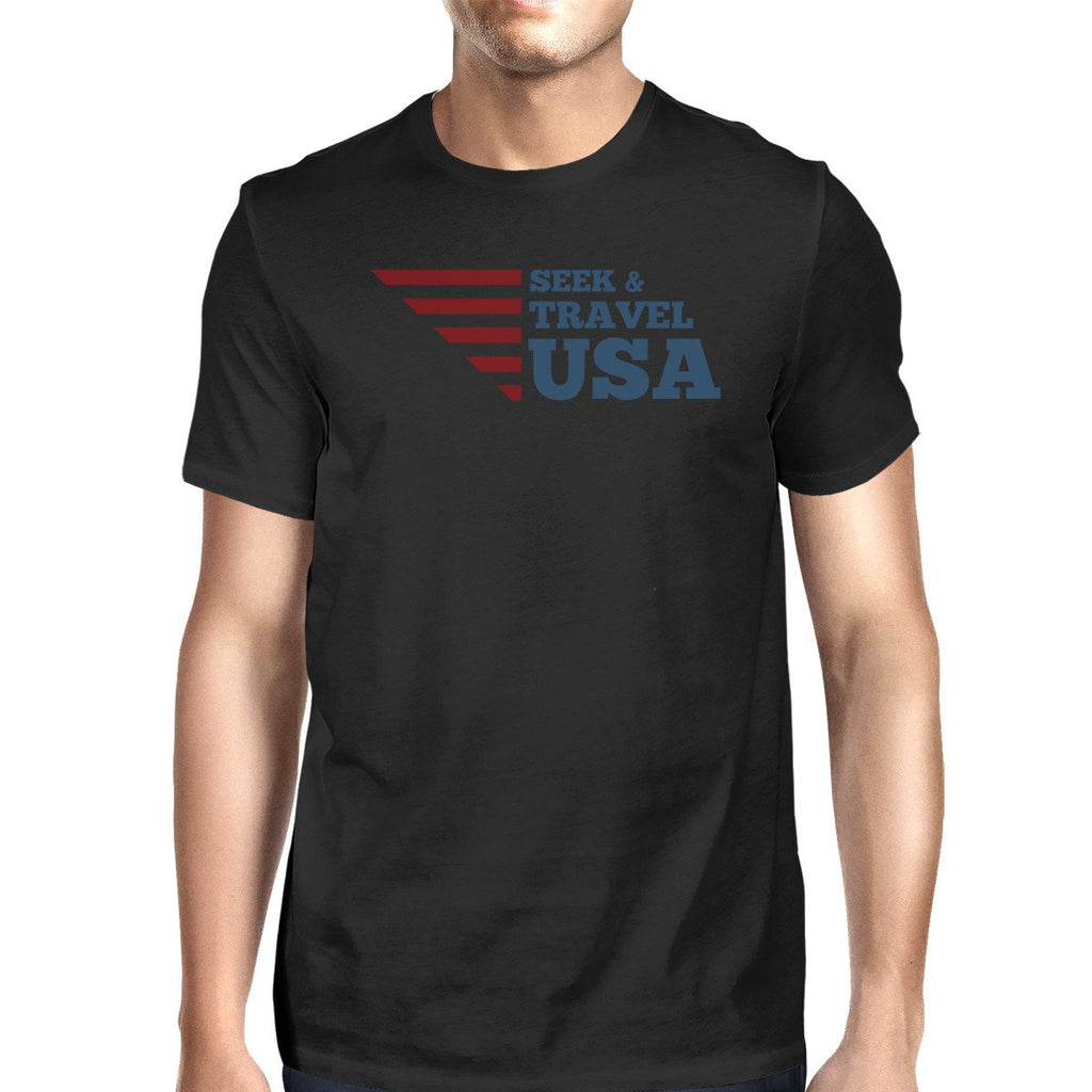 Seek & Travel USA American Flag Shirt Mens Black Cotton Graphic Tee