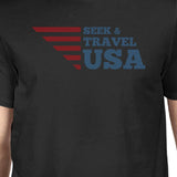 Seek & Travel USA American Flag Shirt Mens Black Cotton Graphic Tee