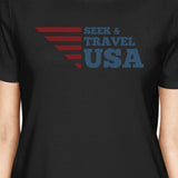 Seek & Travel USA American Flag Shirt Womens Black Graphic Tshirt