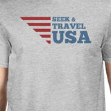 Seek & Travel USA American Flag Shirt Mens Gray Cotton Graphic Tee