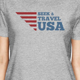 Seek & Travel USA American Flag Shirt Womens Gray Graphic Tshirt