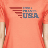 Seek Travel USA American Flag Shirt Womens Peach Graphic Tshirt