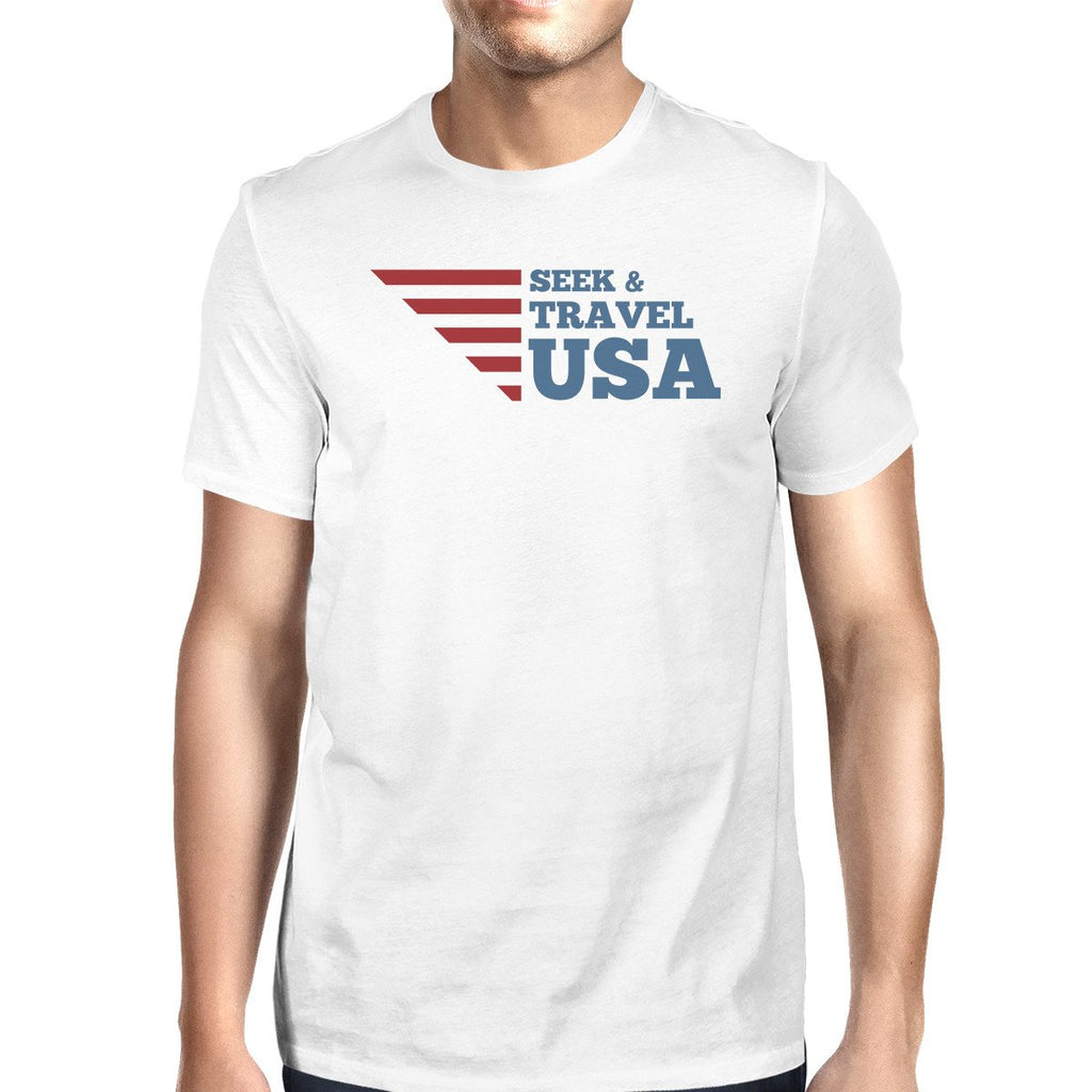 Seek & Travel USA American Flag Shirt Mens White Cotton Graphic Tee