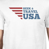 Seek & Travel USA American Flag Shirt Mens White Cotton Graphic Tee