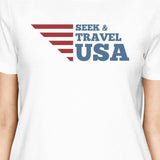Seek & Travel USA American Flag Shirt Womens White Graphic Tshirt