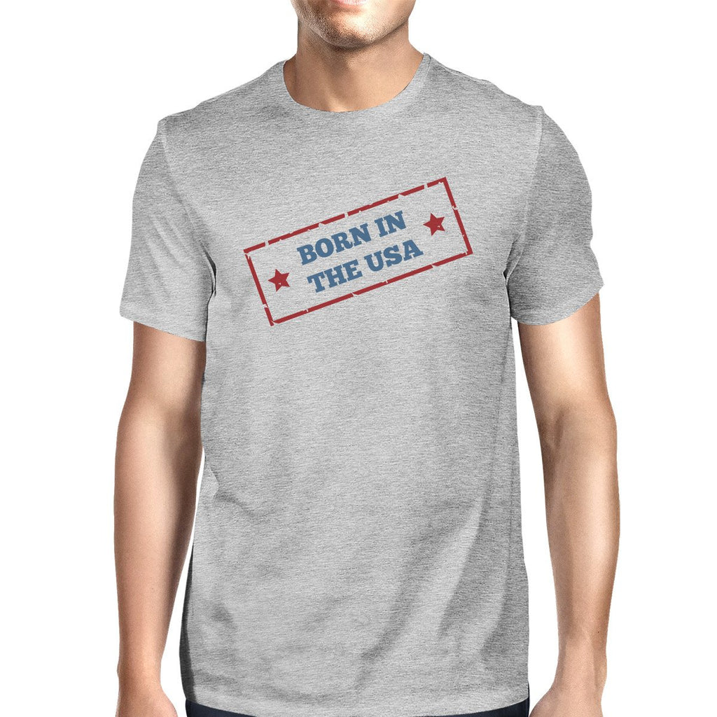 Born In The USA American Flag Shirt Mens Grey Graphic Tee Shirt