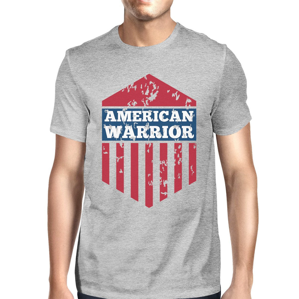 American Warrior Tee Mens Grey Cotton Tshirt American Flag Shirt
