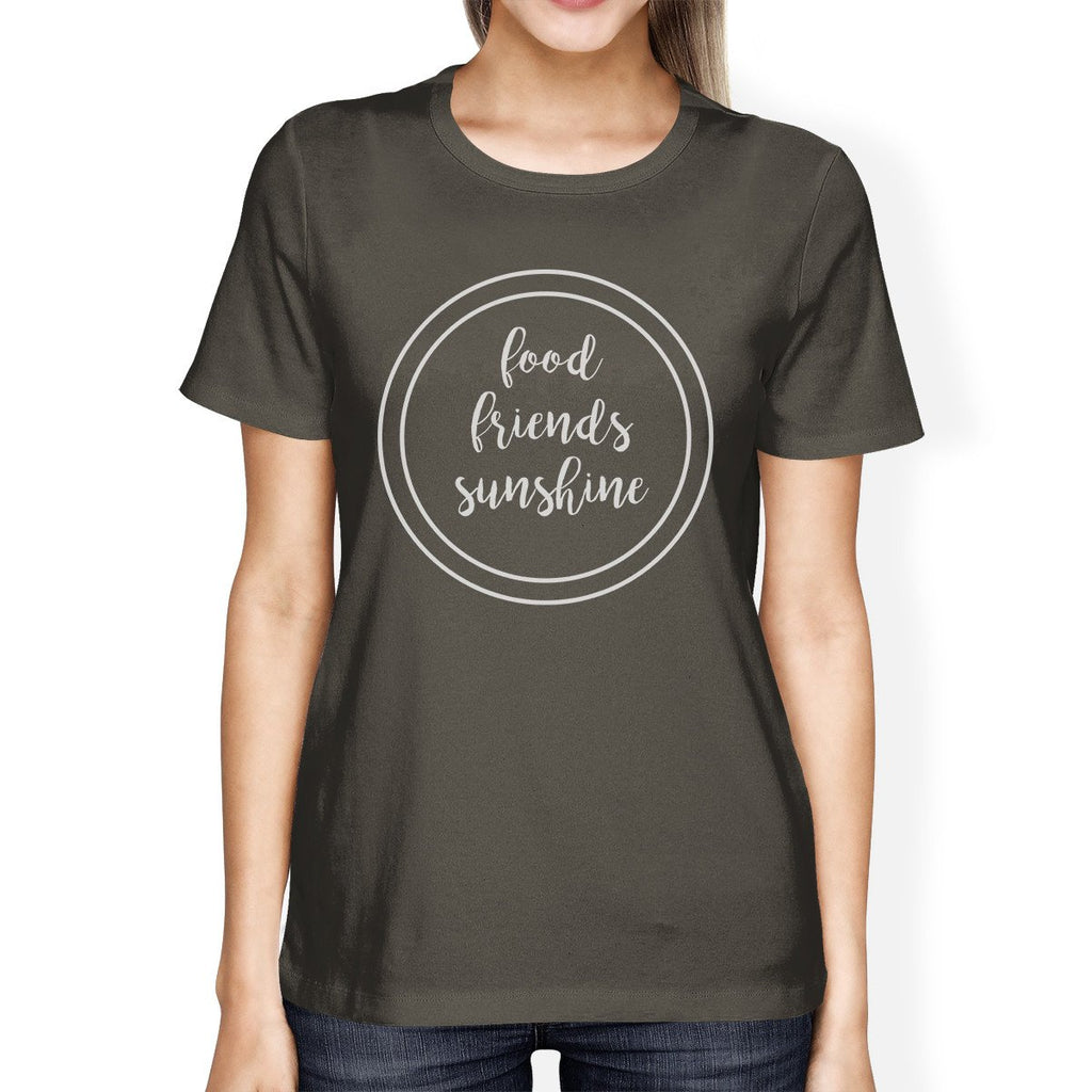 Food Friends Sunshine Womens Dark Gray Crewneck Tee Shirt Cotton