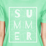 Summer Geometric Womens Mint Trendy Lettering Graphic Tee Shirt